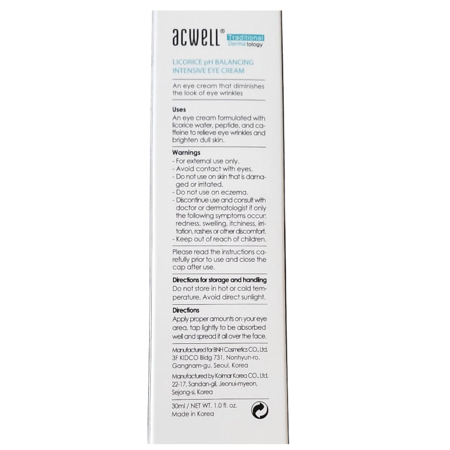 [Acwell] Licorice pH Balancing Intensive Anti-Wrinkle Eye Cream (1.01 fl.oz)